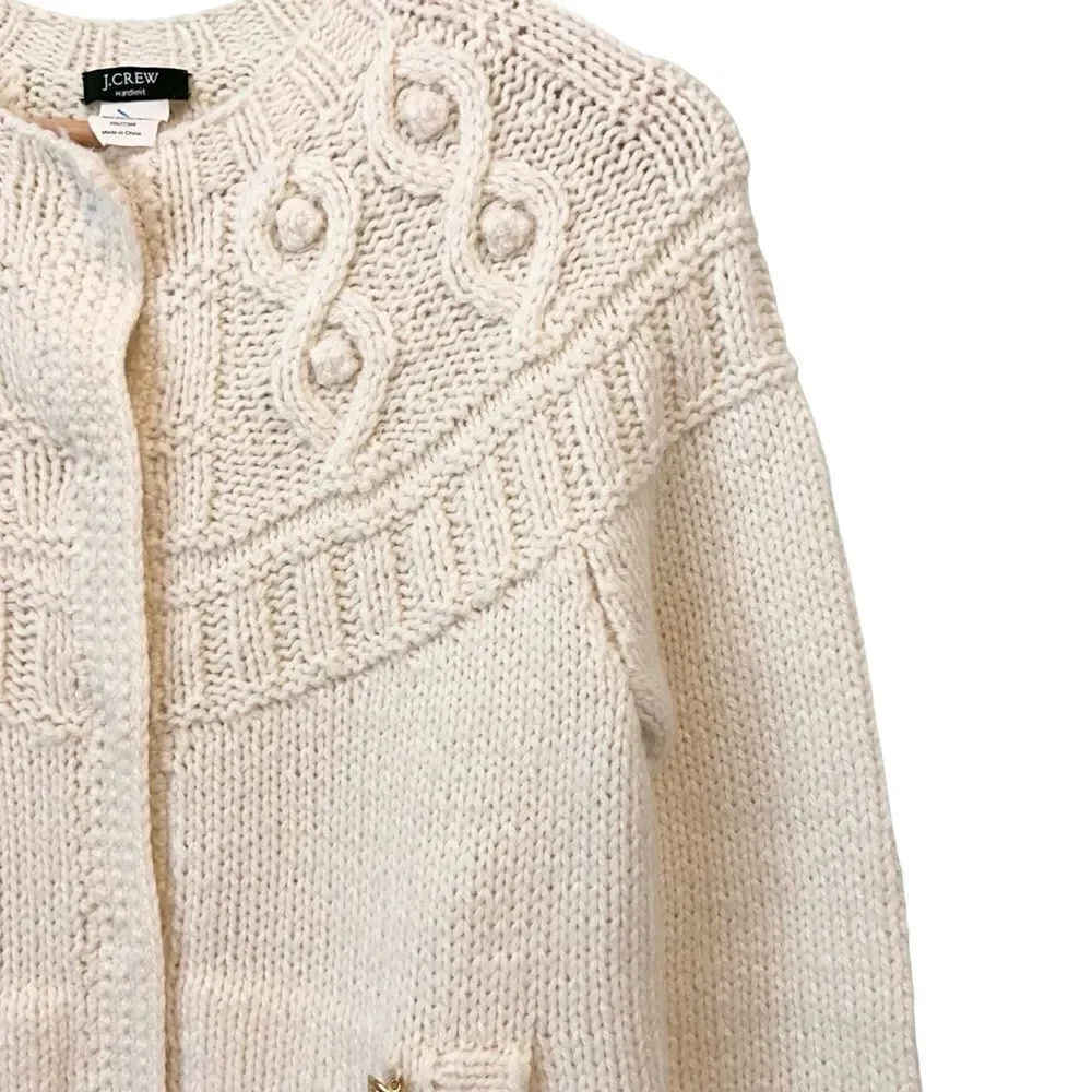 J. Crew Hand Knit Cardigan Sweater with Front Pockets with Gold Accent in Small